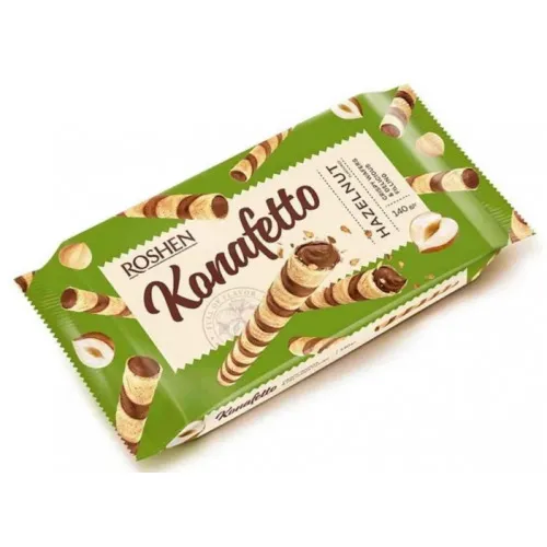 Vafeļu trubiņas pildītas ar lazdu - riekstu krēmu Konafetto 140g, Roshen