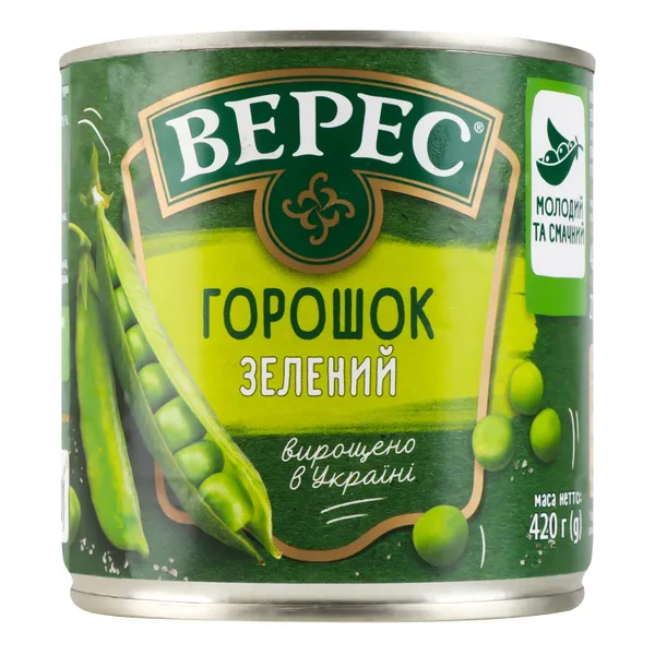 Zaļie zirnīši 420g (273g), Veres