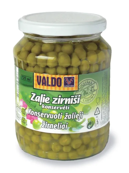 Zaļie zirnīši konservēti 720ml (450g), Valdo