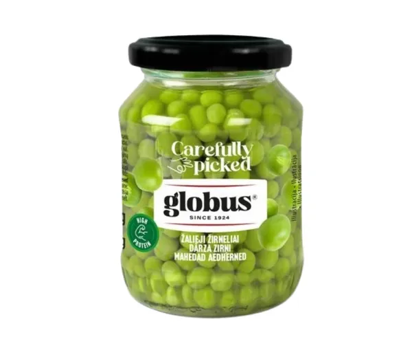 Konservēti zaļie zirnīši GLOBUS 330g stiklā