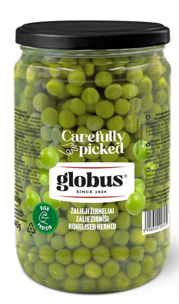 Zaļie zirnīši smalkie 660g (445g), Globus