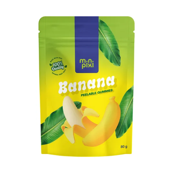 Želejkonfektes Pealable Banana 80g, Mini Pixi