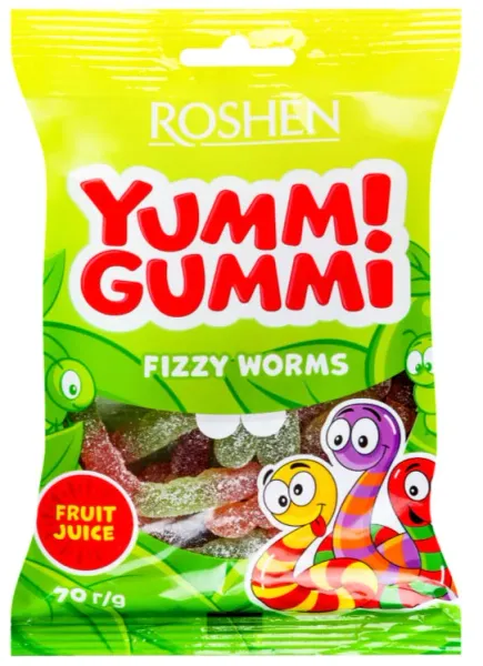 Želejkonfektes Yumm! Gummi Fizzy Worms 70g, Roshen