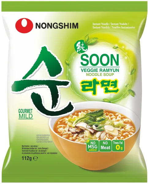 Zupa nūdeļu Dārzeņu Soon Ramyun maigā, piemērota vegāniem  112g, Nongshim