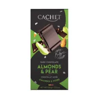CACHET Tumšās šokolādes tāfelīte ar mandelēm un bumbieru gabaliņiem 100g
