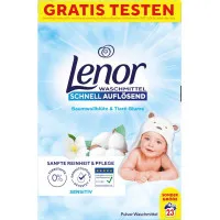 LENOR Sensitive veļas pulveris ar kokvilnas ziedu un gardēniju aromātu (23x) 1,265kg