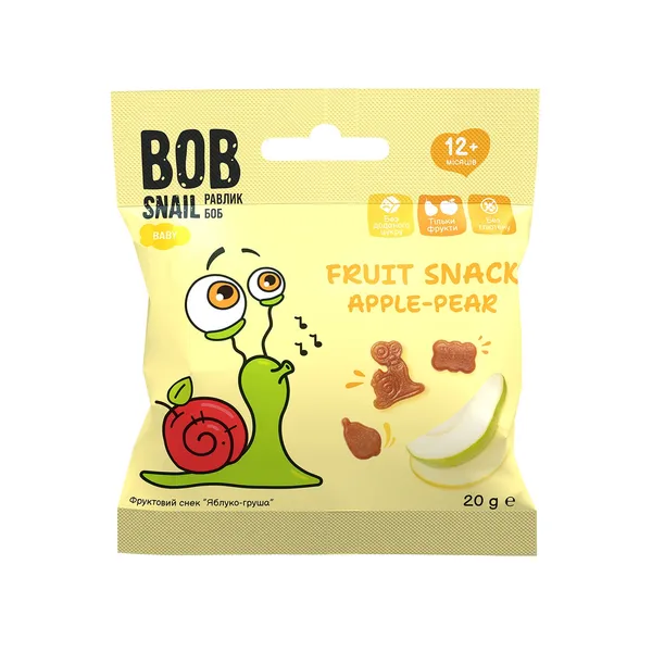 Ābolu un bumbieru uzkoda BOB SNAIL, 20g