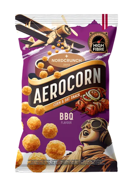Kukurūzas un auzu uzkoda ar BBQ garšu 100g, Aerocorn