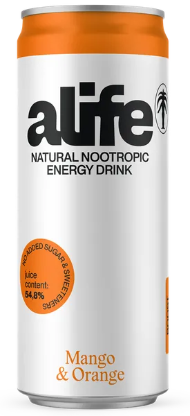 ALIFE Gāzēts dabīgs enerģijas dzēriens ar apelsīnu un mango garšu 0.33l can (DEP)