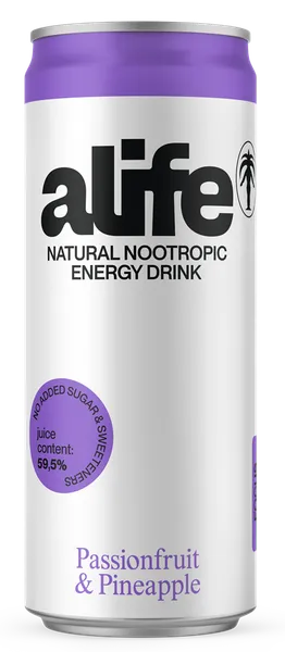 ALIFE Gāzēts dabīgs enerģijas dzēriens ar pasifloru un ananāsu garšu 0.33l can (DEP)