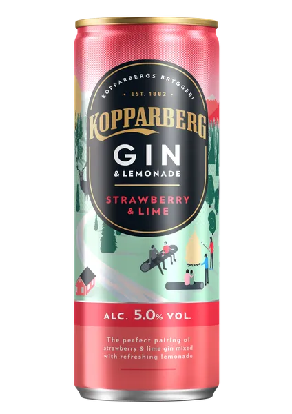 Alkoholisks kokteilis KOPPARBERG Gin&Lemonade Strawberry&Lime, 5%, bundžā, 0.25l (DEP)