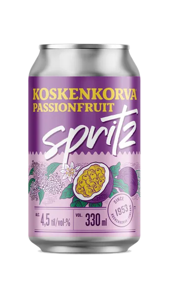 Alkoholisks kokteilis KOSKENKORVA Spritz Passionfruit, 4,5%, bundžā, 0.33l (DEP)
