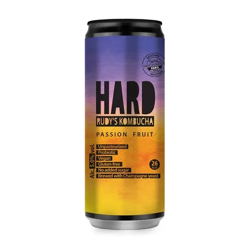 Alkoholisks Kombucha dzēriens RUDY'S Hard Kombucha Passion Fruit, 5%, bundžā, 0.33l (DEP)