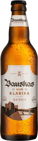 Alus BAUSKAS Klasika, Gaišais, 5%, stiklā, 0.5l (DEP)