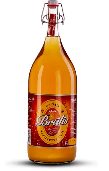 Alus BRĀLIS Gaišais, nefiltrētais, 5,3%, stiklā, 2l (DEP)