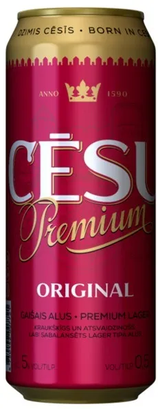 Alus CĒSU Premium Original, 5%, bundžā, 0.5l (DEP)