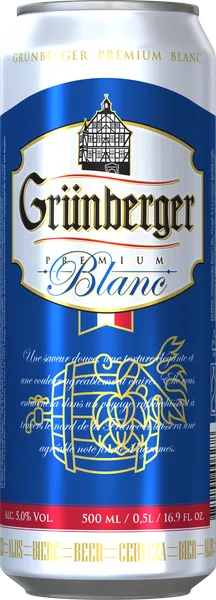 Alus GRUNBERGER Premium Blanc, 5%, bundžā, 0.5l (DEP)