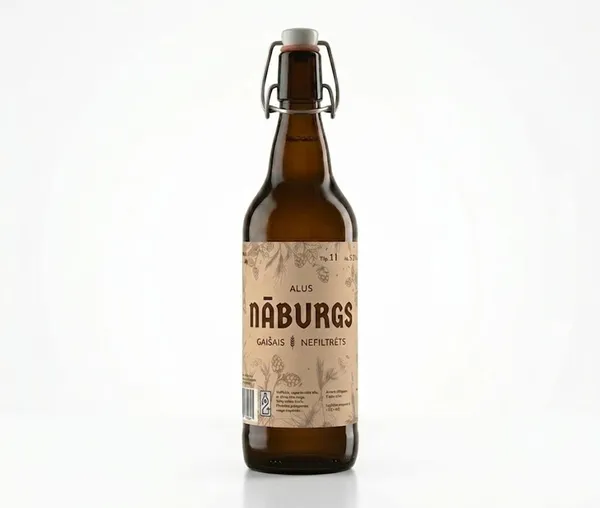 Alus NĀBURGS, Gaišais, nefiltrēts, 5,3%, stiklā, 1l (DEP)