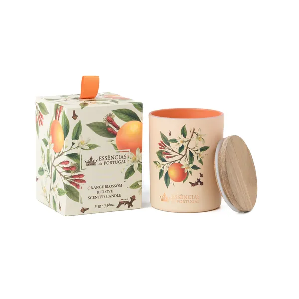 Aromātiskā svece ESSENCIAS DE PORTUGAL Botanic Orange&Clove, koka vāks, D 18 cm, H 13 cm, 1gab