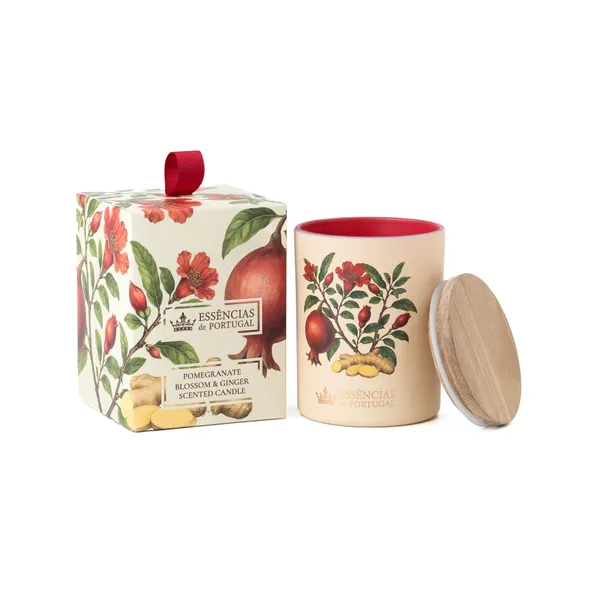 Aromātiskā svece ESSENCIAS DE PORTUGAL Botanic Pomegranate&Ginger, koka vāks, D 18 cm, H 13 cm, 1gab