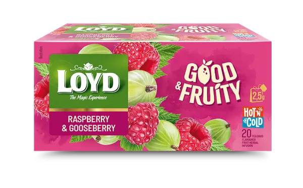 Aromatizēta augļu un zāļu tēja ar aveņu un ērkšķogu garšu 20x2.5g