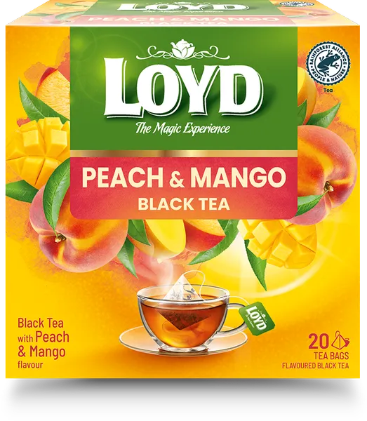Aromatizēta melnā tēja LOYD Pyramids ar mango un persiku garšu 20x1,8g