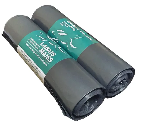 Atkritumu maisi LABAIS MAISS LDPE, 150l, melni, 80x110cm, īpaši izturīgs, 60mk, 5gab