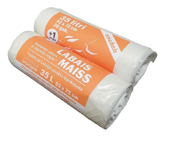 Atkritumu maisi LABAIS MAISS LDPE, smalkie, 35l, balti, 52x72cm, 10mk, 20gab
