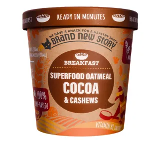 Ātri pagatavojamas auzu pārslas BRAND NEW STORY ar kakao un Indijas riekstiem, 70g