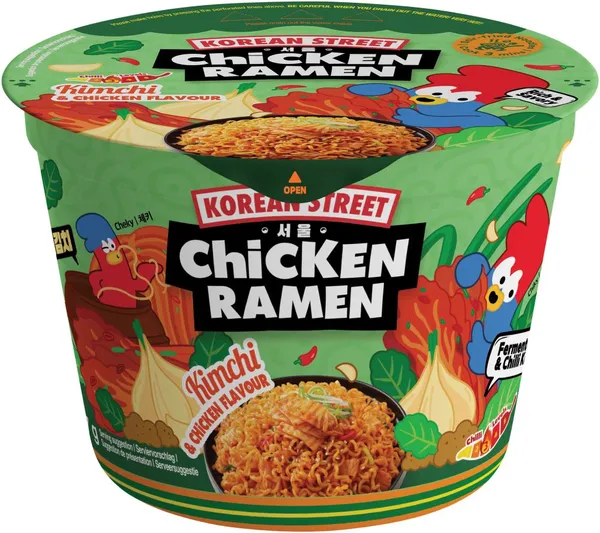 Ātri pagatavojamās nūdeles KOREAN STREET Ramen, kimchi, vistas garša, 107g