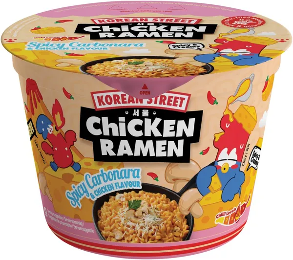 Ātri pagatavojamās nūdeles KOREAN STREET Ramen, pikantas, vistas garša, 106g