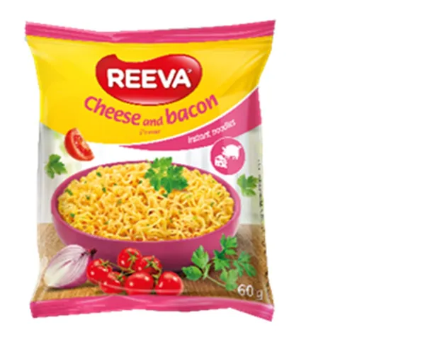 Ātri pagatavojamas nūdeles REEVA ar sieru un bekonu garšu, pakā, 60g