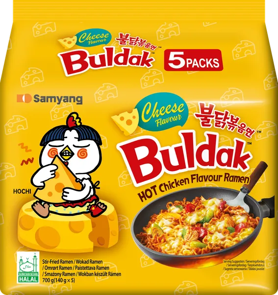 Ātri pagatavojamas nūdeles SAMYANG Ramen Buldak Cheese ar cukuru un saldinātāju, 5gabx140g