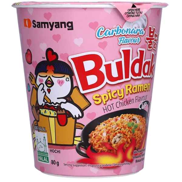 Ātri pagatavojamas nūdeles SAMYANG Ramen Buldak Hot Chicken Carbonara with sugar and sweetener, glāz