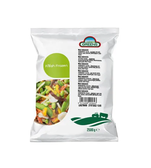 Ātri saldētu WOK dārzeņu maisījums GREENS Indonesia, 2.5kg IQF