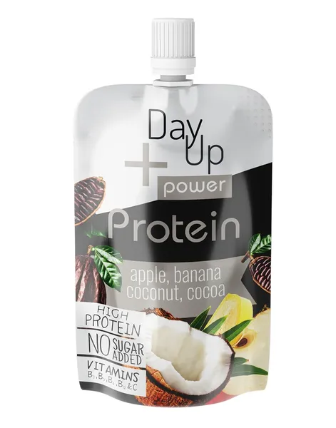 Augļu biezenis DAY UP Power Protein ar āboliem, banāniem, kokosriekstiem un kakao, 100g