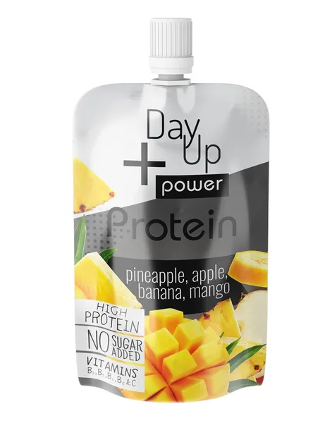 Augļu biezenis DAY UP Power Protein, ar ananasu, ābolu, banānu, mango garšu, 100g