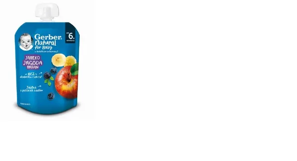 Augļu biezenis GERBER, ar āboliem, mellenēm un banāniem, 6 mēn., 80g