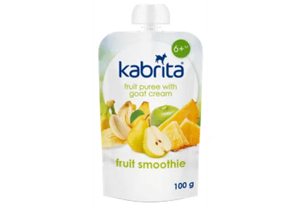 Augļu biezenis KABRITA ar saldo krējumu no kazas piena, Augļu smūtijs, no 6 mēn., 100g