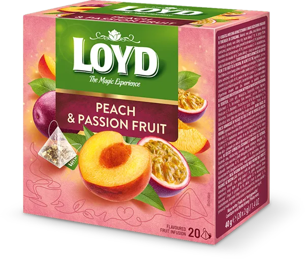 Augļu tēja LOYD Pyramids ar persiku un marakujas garšu, 20 × 2 g