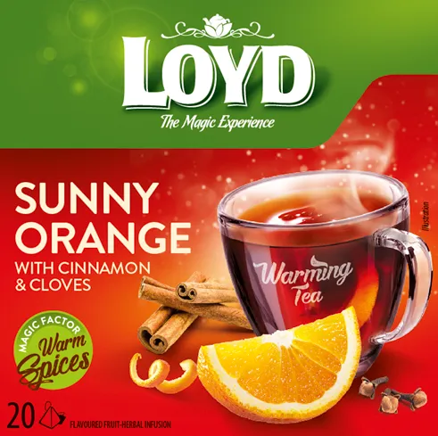 Augļu tēja LOYD Pyramids ar sildošu efektu Sunny Orange ar kanēli un krustnagliņām, 20x2 g