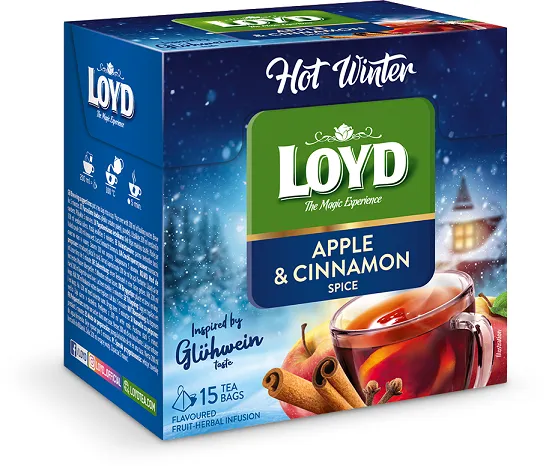 Augļu tēja LOYD Pyramids Hot Winter, ar āboliem un kanēli, 15x3g