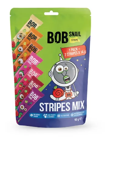 Augļu un ogu strēmelītes BOB SNAIL Stripes Mix, 14gx7gab