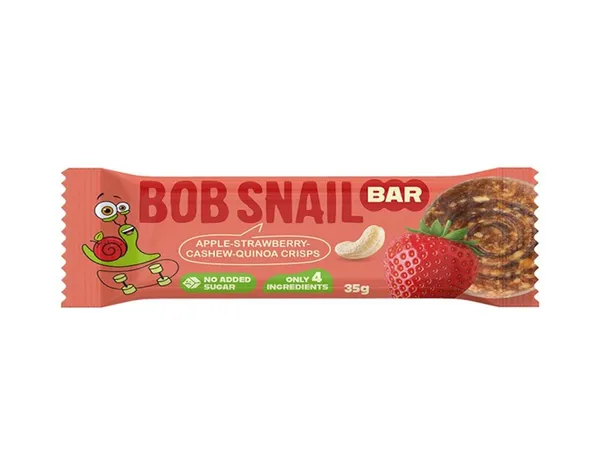 Augļu un riekstu batoniņš BOB SNAIL, Ābols-zemenes-Indijas rieksti-kvinojas kraukšķi, 35g
