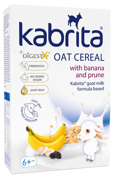 Auzu putra ar piena mais. KABRITA uz kazas piena pamata, ar banānu un žāvētām plūmēm, no 6 mēn.,180g