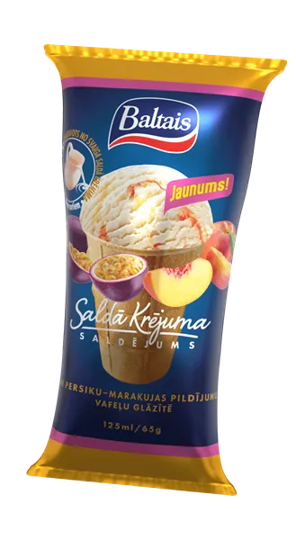 BALTAIS Krējuma saldējums ar persiku-marakujas pildījumu vafeļu glāzītē 125ml/65g