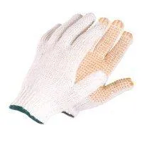 Balti adīti cimdi ar pvc punktojumu no vienas puses