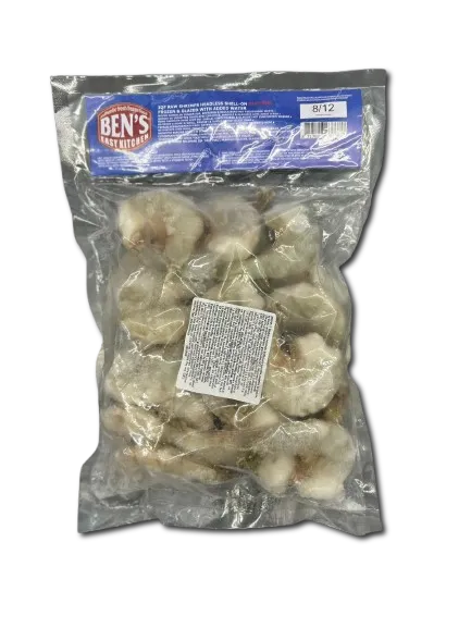 Baltkāju garneles, 8/12, sald., jēlas, b/g, čaulā iegrieztas, 20% glazūra, 800g/1kg, HLSO EP RAW