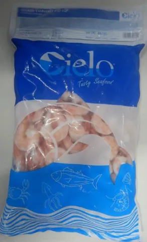 Baltkāju garneles CIELO, sald. 26/30, vārītas, tīrītas, ar asti, 25%, 750g/1kg, VNM PDTO COOKED