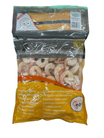 Baltkāju garneles EBI, sald., 31/40, vārītas, tīrītas, ar asti, 25%, 750g/1kg, VNM PDTO COOKED